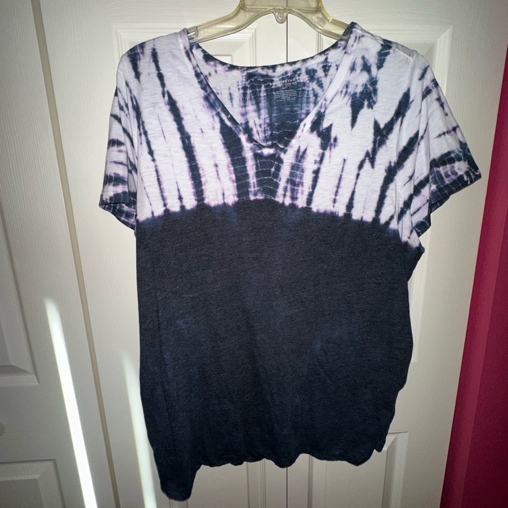 Lane Bryant Short Sleeve Ruched Top - Blue/White